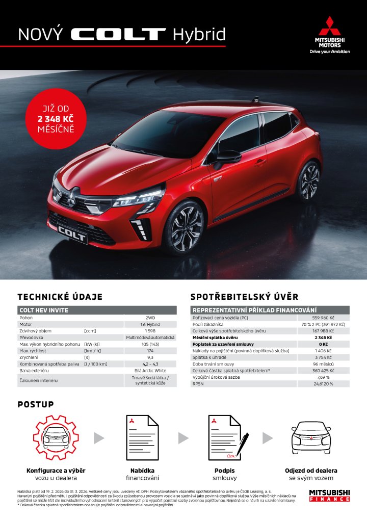 Mitsubishi Colt Hybrid: Reprezentativní příklad financování